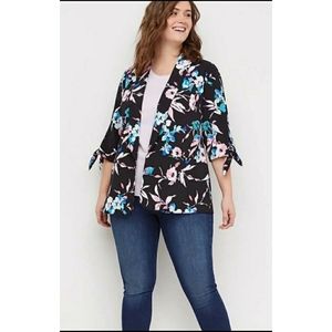 Lane Bryant Tie Sleeve Crepe Floral Blazer